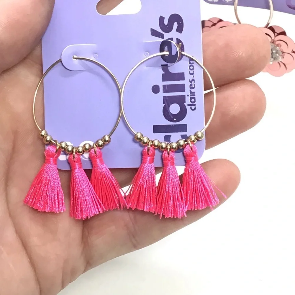 (3) Claire’s Fashion Boho Dangle Hoop Earrings- L4
